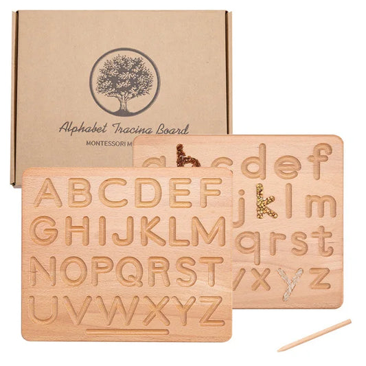 Wooden Alphabet, Numbers and Shapes Tracing Practice Boards