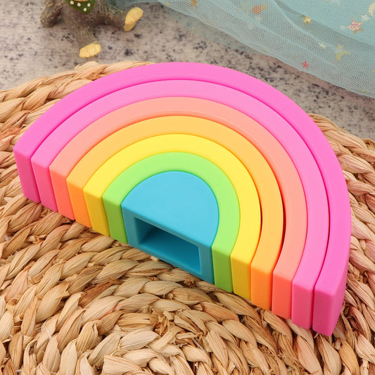 Montessori Silicone Stacking Blocks Sets - Rainbow