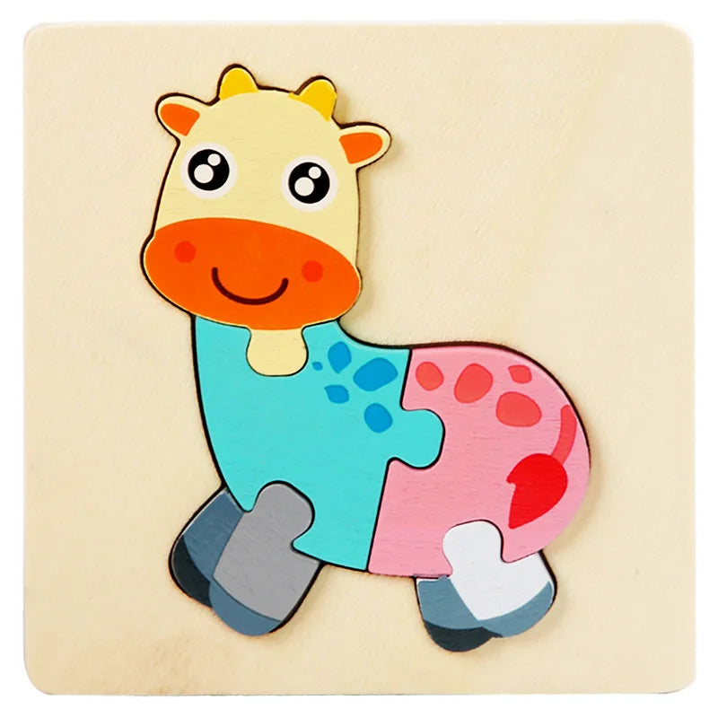 Wooden Puzzle Montessori Animals Carton Colorful Learning Education Toys Tangram Jigzaw Cognitive Wood For Children Kids Gift