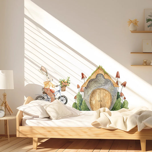 Boho Cartoon Animal & Mushroom House Fabric Wall Decals