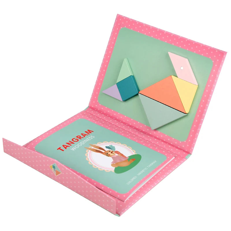 1Set Wooden Magnetic Tangram Puzzle Book Educational Toys For Children Baby Kid Portable Montessori Learning Intelligence