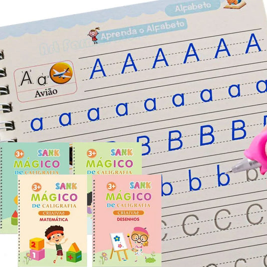 Set of 4 Magic Reusable Drawing & Writing Practice Books with Pens for Duolingo Kids - German