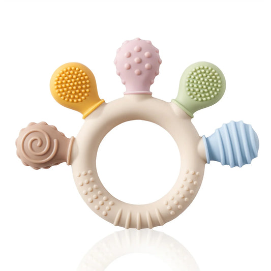 Montessori Silicone & Wooden Baby Teether – Safe & Educational Teething Toy