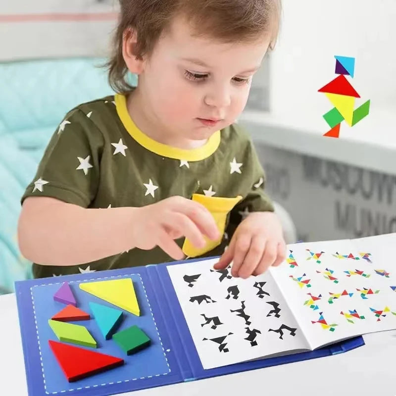 1Set Wooden Magnetic Tangram Puzzle Book Educational Toys For Children Baby Kid Portable Montessori Learning Intelligence