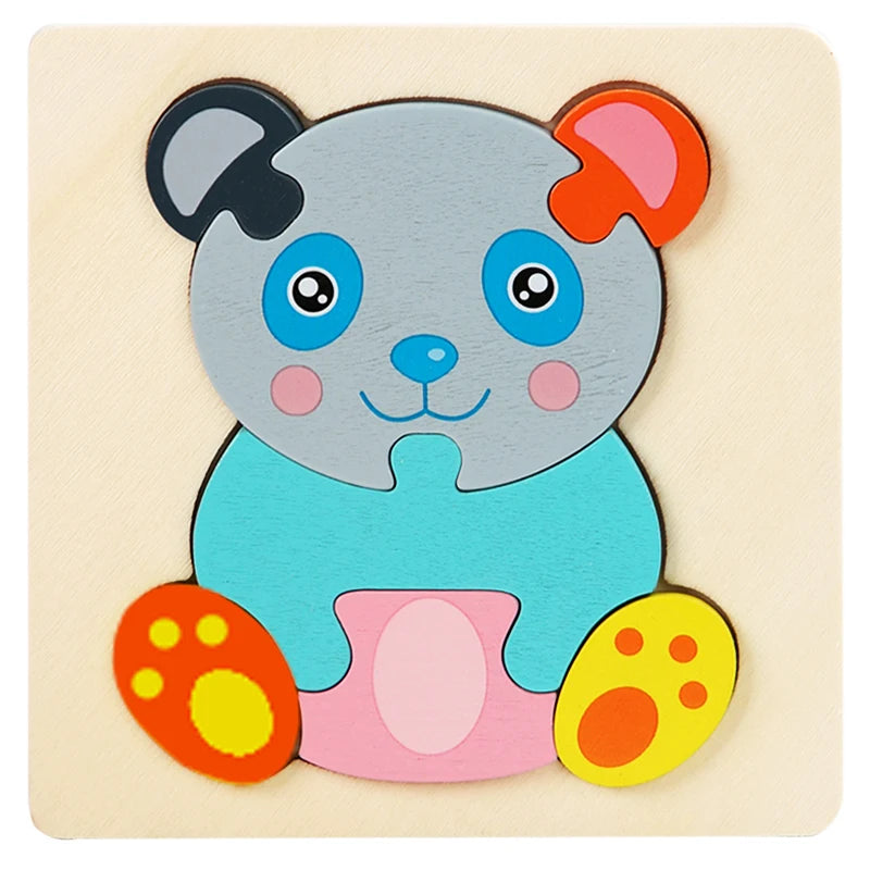 Wooden Puzzle Montessori Animals Carton Colorful Learning Education Toys Tangram Jigzaw Cognitive Wood For Children Kids Gift