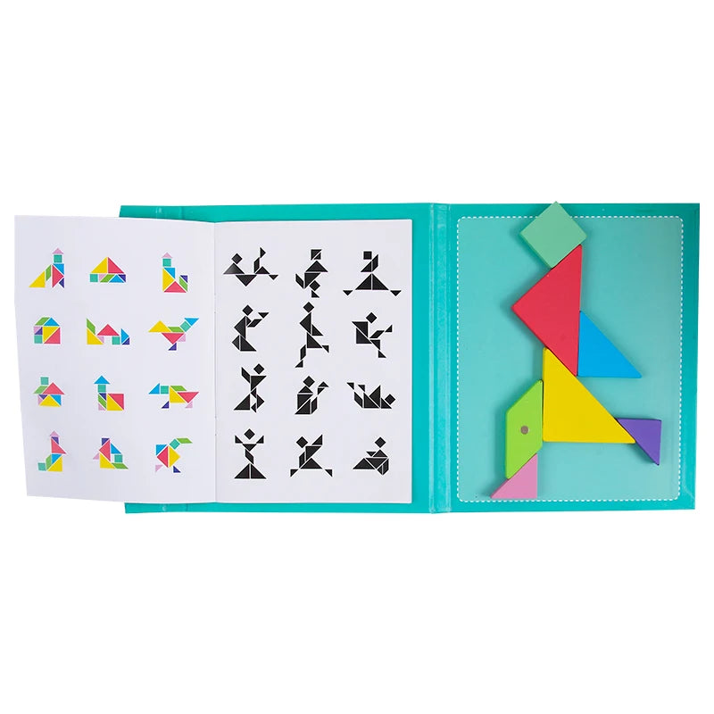 1Set Wooden Magnetic Tangram Puzzle Book Educational Toys For Children Baby Kid Portable Montessori Learning Intelligence