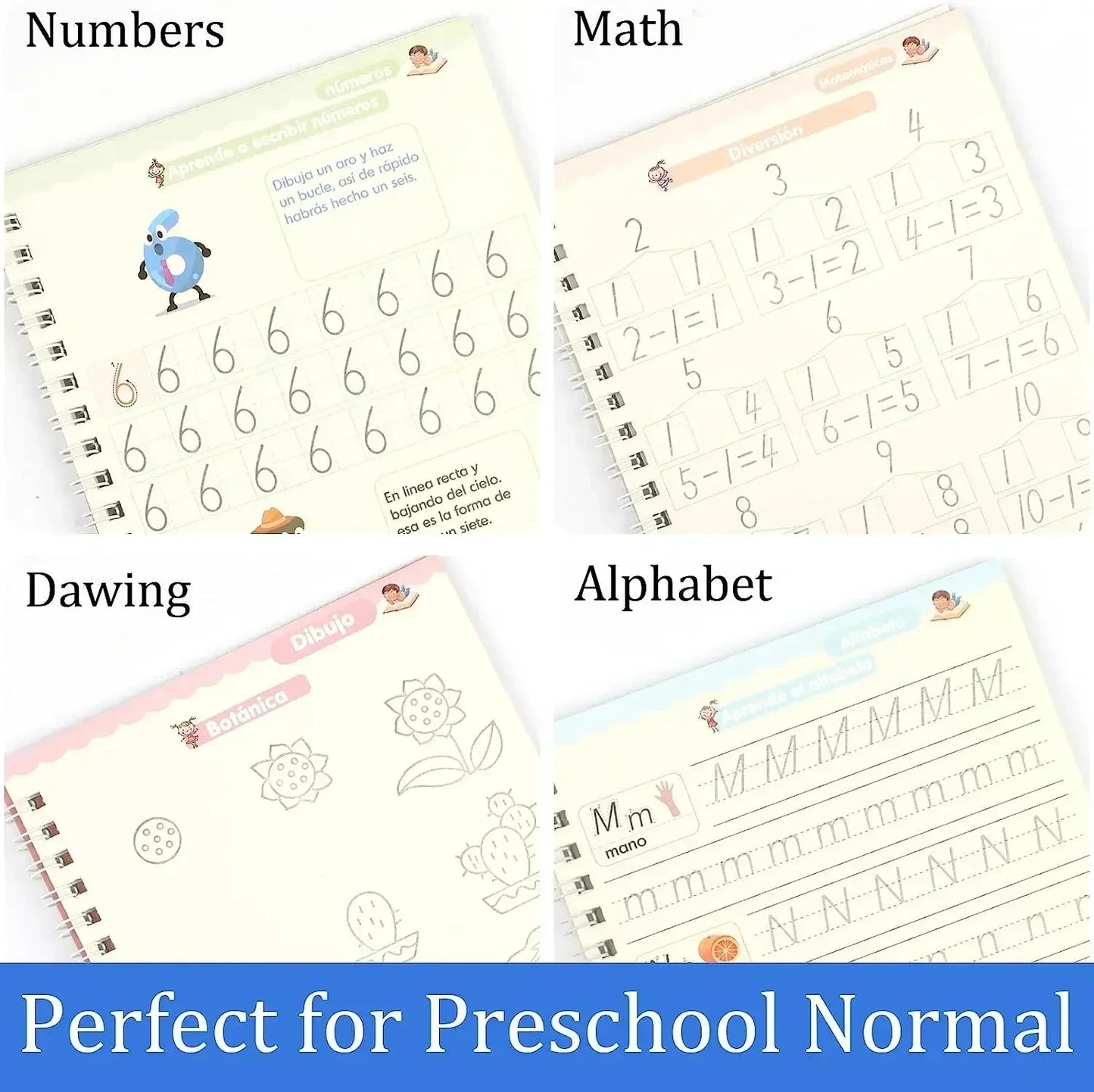 Set of 4 Magic Reusable Drawing & Writing Practice Books with Pens for Duolingo Kids - German