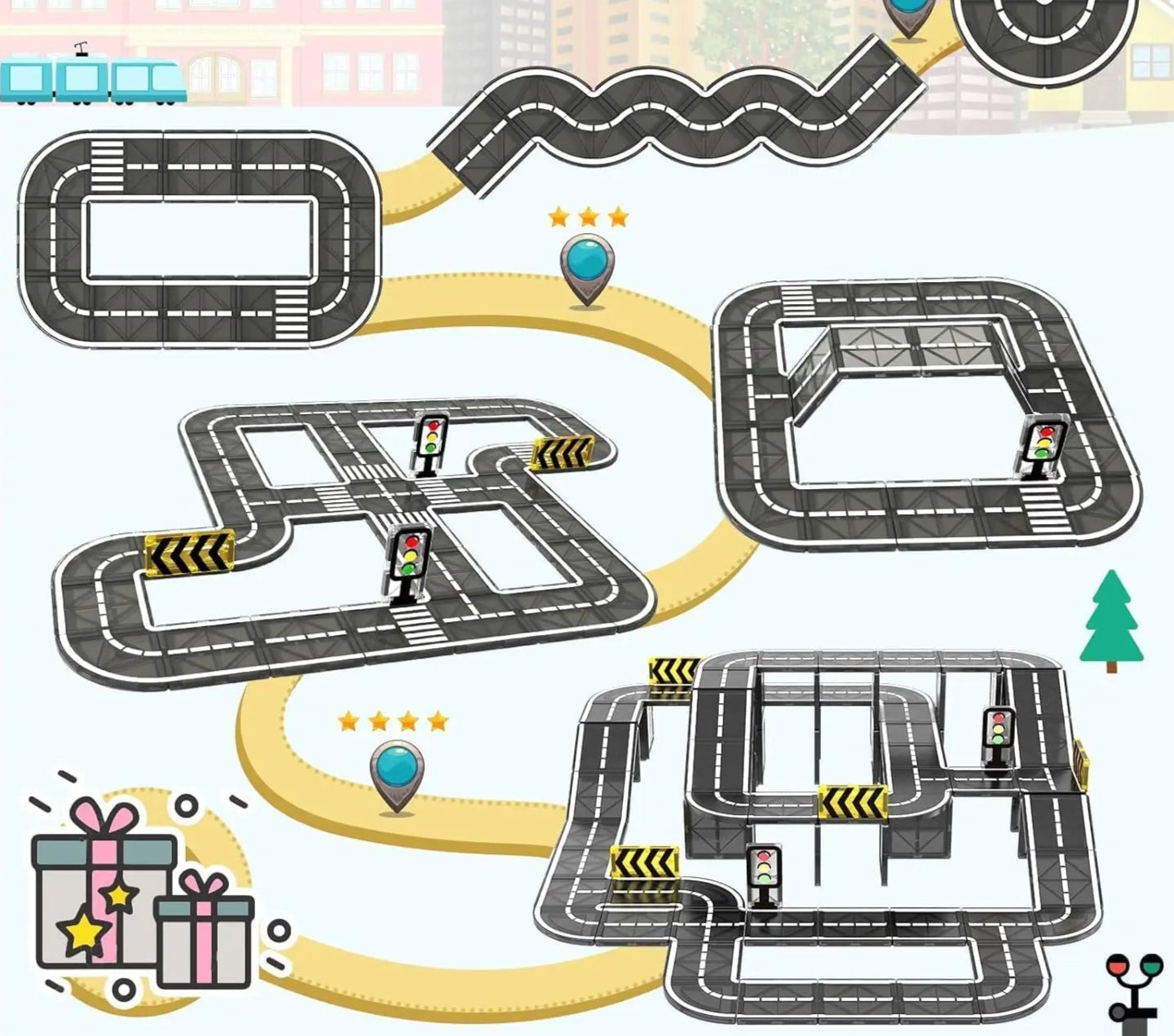 Magnetic Building Blocks Sets, 7.5cm - 24-pcs Road Set
