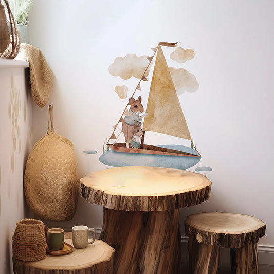 Boho Fabric Wall Decals – Cartoon Mouse & Woodland Animals