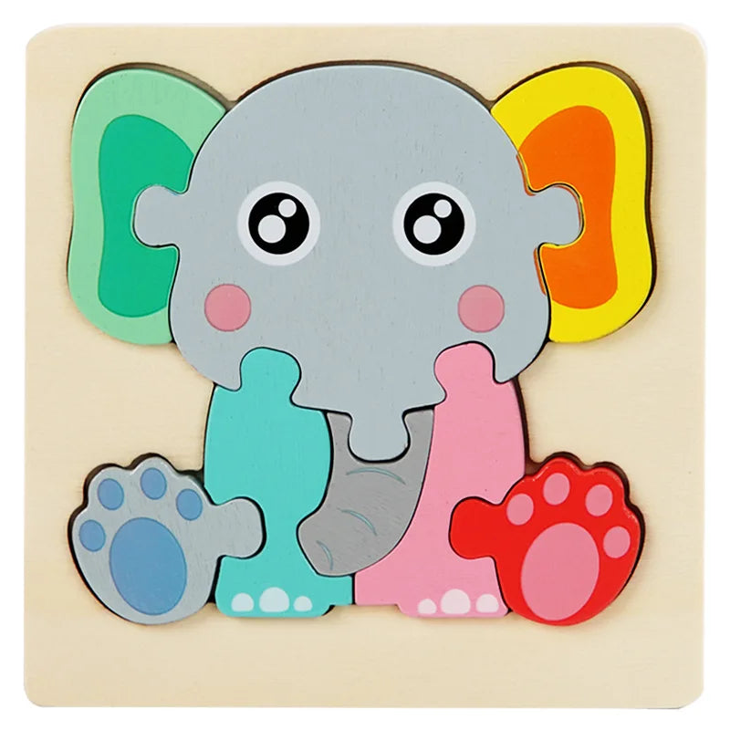 Wooden Puzzle Montessori Animals Carton Colorful Learning Education Toys Tangram Jigzaw Cognitive Wood For Children Kids Gift