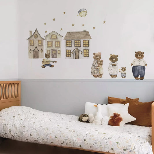 Boho Fabric Mushroom House & Fox Woodland Animals Wall Decals