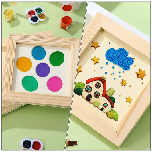 Set of 5 DIY Clay Photo Frames – Blank Wooden Square Frames for Kids' Crafts