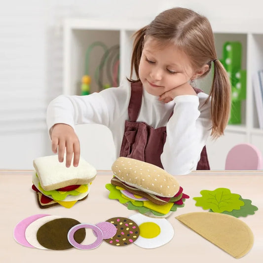 28-pcs Felt Burger & Sandwich Play Food Set