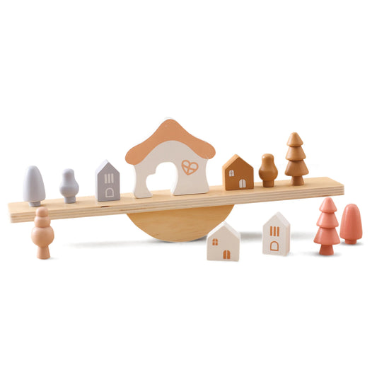 Sensory Seesaw Stacking Toy – Wooden Forest and House Block Sets