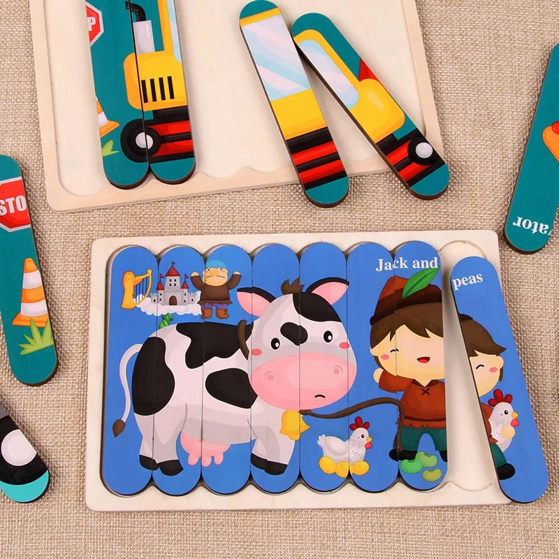 Wooden 3D Double-Sided Puzzle Sticks
