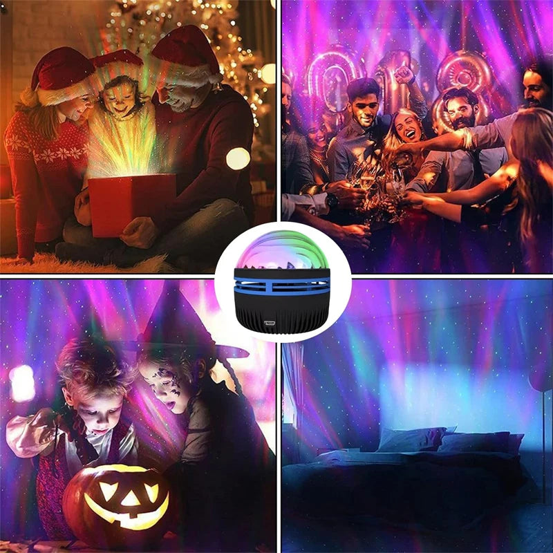 USB Galaxy Projector Aurora 5V Night Light 360° Rotating GB Colorful NightLights with Remote Control for Home Theater Room Deco