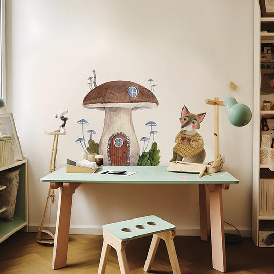Boho Fabric Mushroom House & Woodland Animals Wall Decals