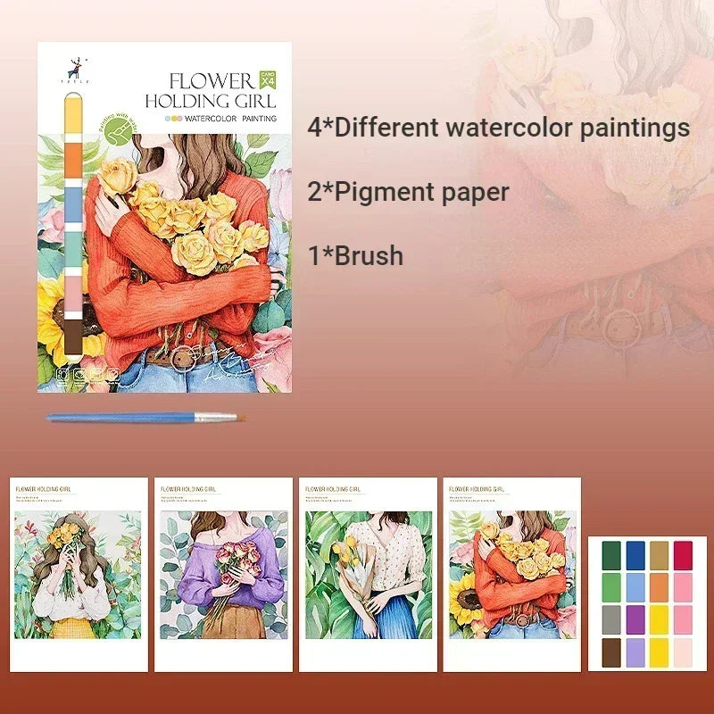 Portable Watercolour Painting Book – 4 Reusable Sheets with Brush for Kids