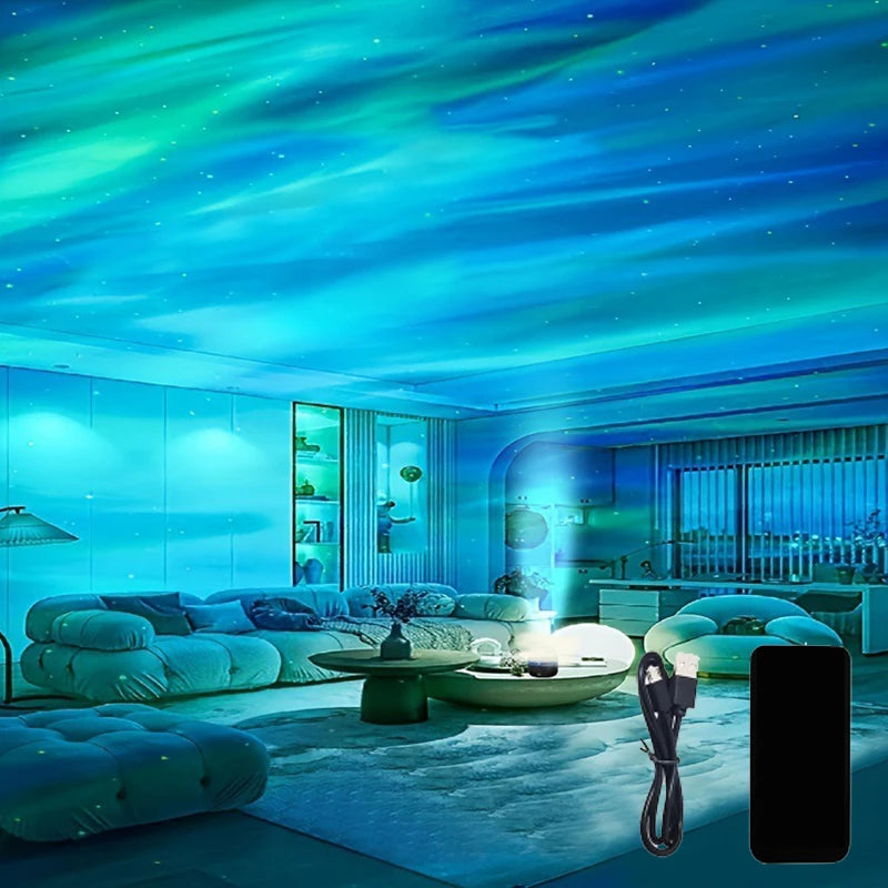 USB Galaxy Projector Aurora 5V Night Light 360° Rotating GB Colorful NightLights with Remote Control for Home Theater Room Deco