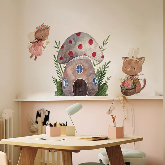 Boho Cartoon Mushroom House Fabric Wall Decal