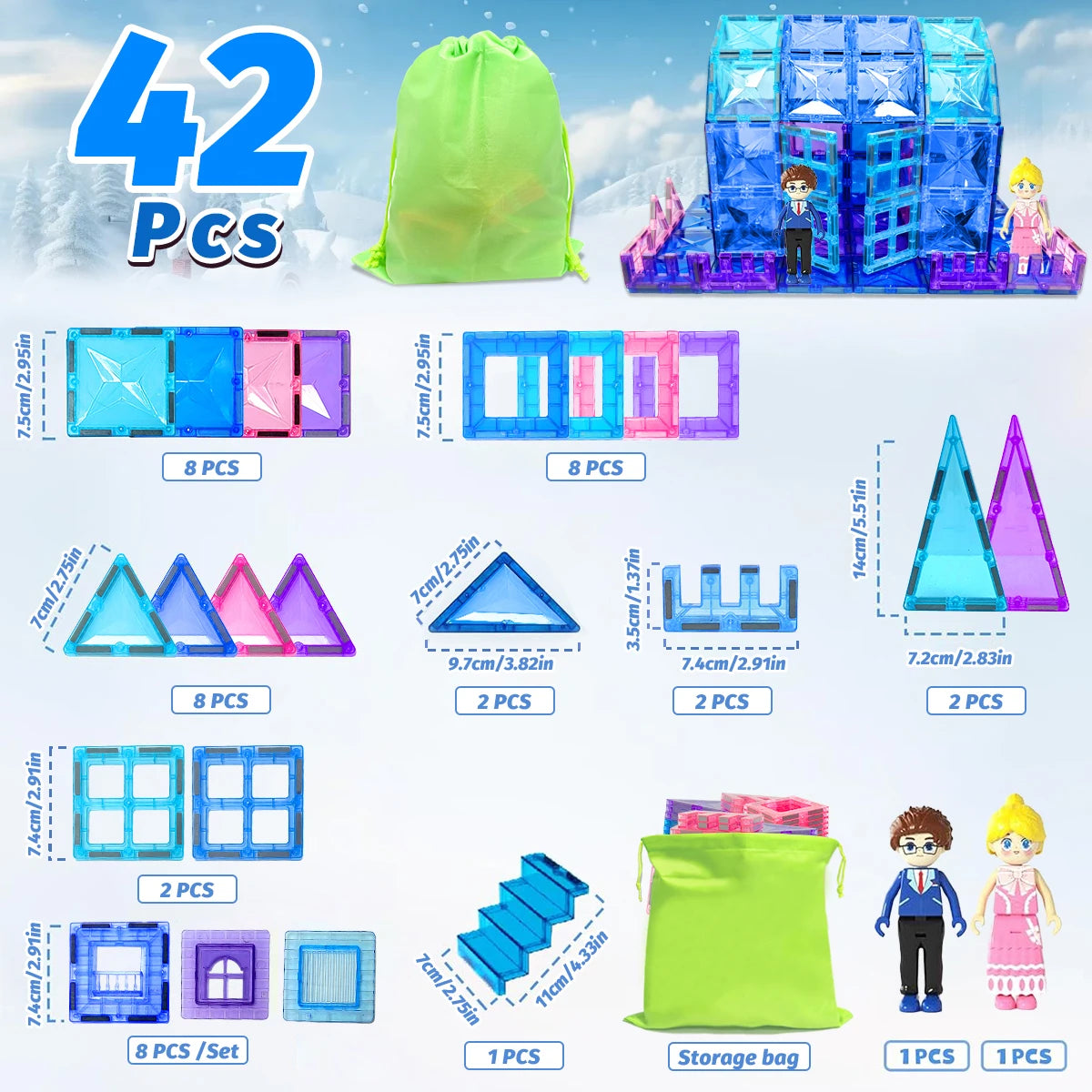 Magnetic Building Blocks Sets, 7.5cm - 42-pcs Princess Castle