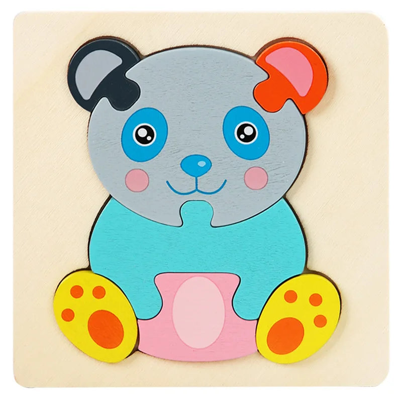 Wooden Puzzle Montessori Animals Carton Colorful Learning Education Toys Tangram Jigzaw Cognitive Wood For Children Kids Gift