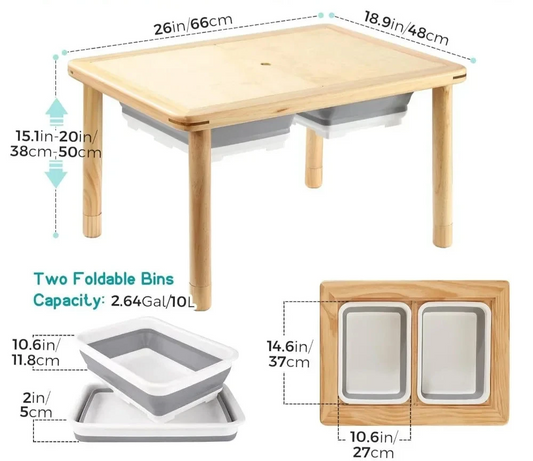 Adjustable Wooden Sensory Table with 2 Bins