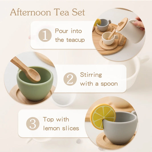 Montessori Wooden & BPA-Free Silicone Pretend Play Teapot Set
