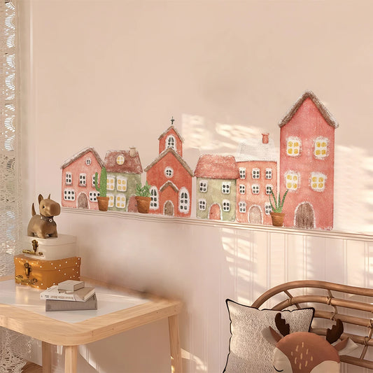 Watercolour Village Fabric Wall Murals