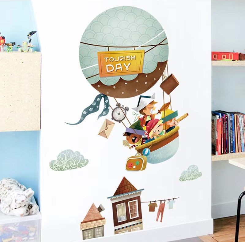 Cartoon Animals Hot Air Balloon Wall Stickers
