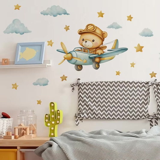 Cartoon Bear Airplane Wall Sticker