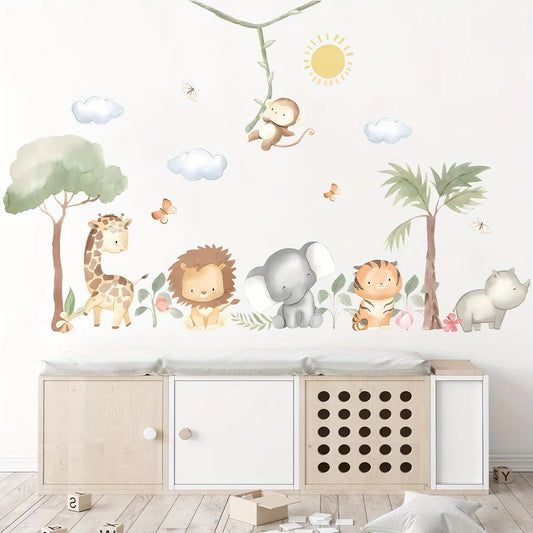 Cartoon Safari Animals and Trees Wall Sticker