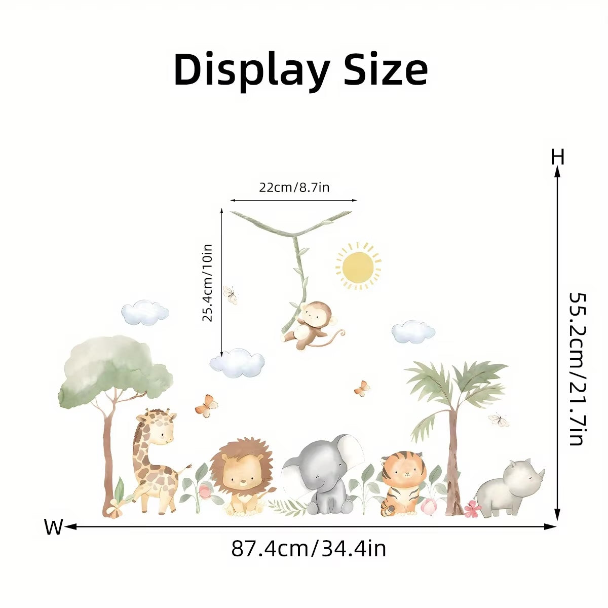 Cartoon Safari Animals and Trees Wall Sticker