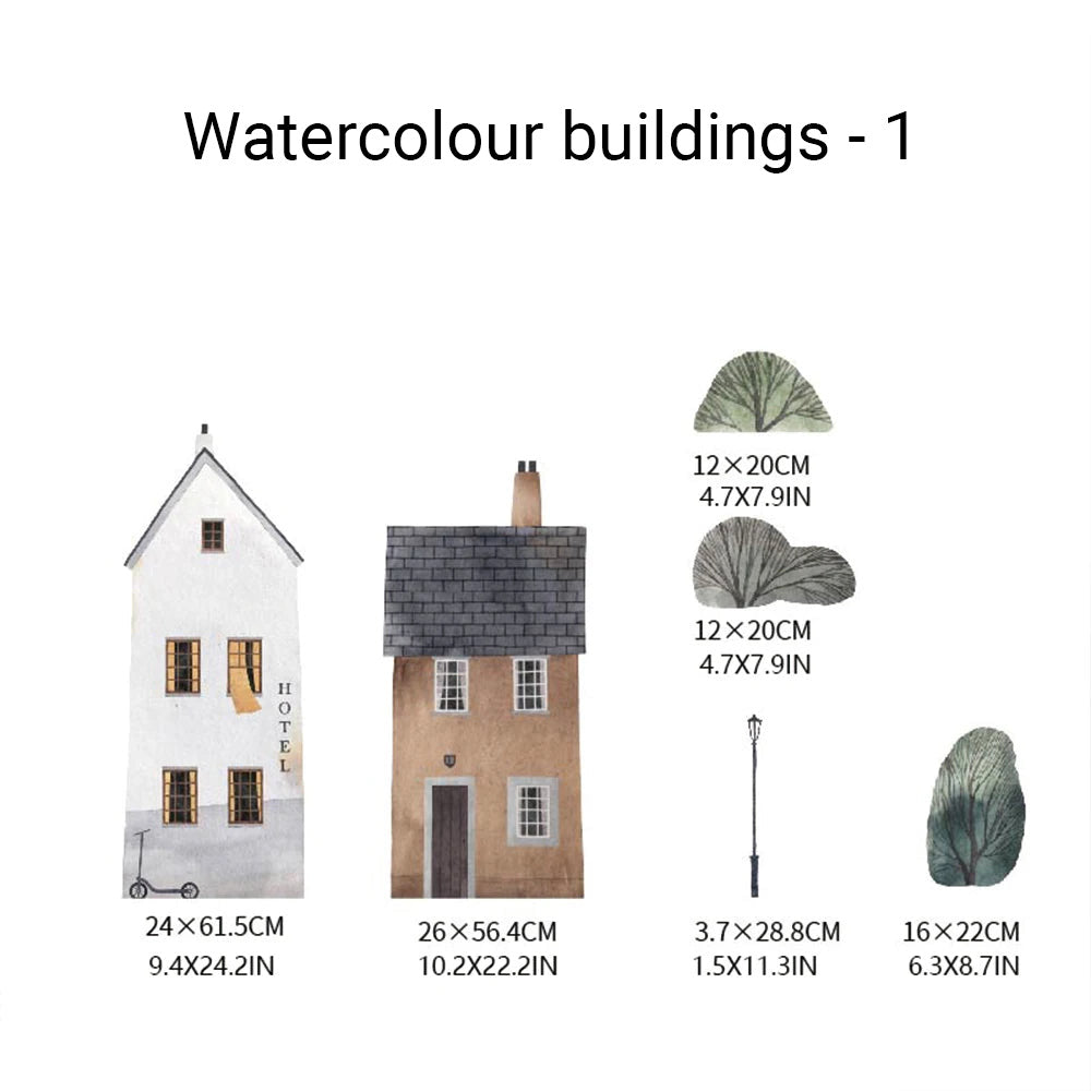 Watercolour Building Fabric Wall Murals