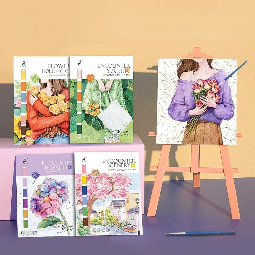 Portable Watercolour Painting Book – 4 Reusable Sheets with Brush for Kids