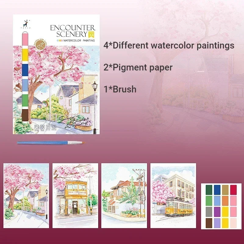 Portable Watercolour Painting Book – 4 Reusable Sheets with Brush for Kids