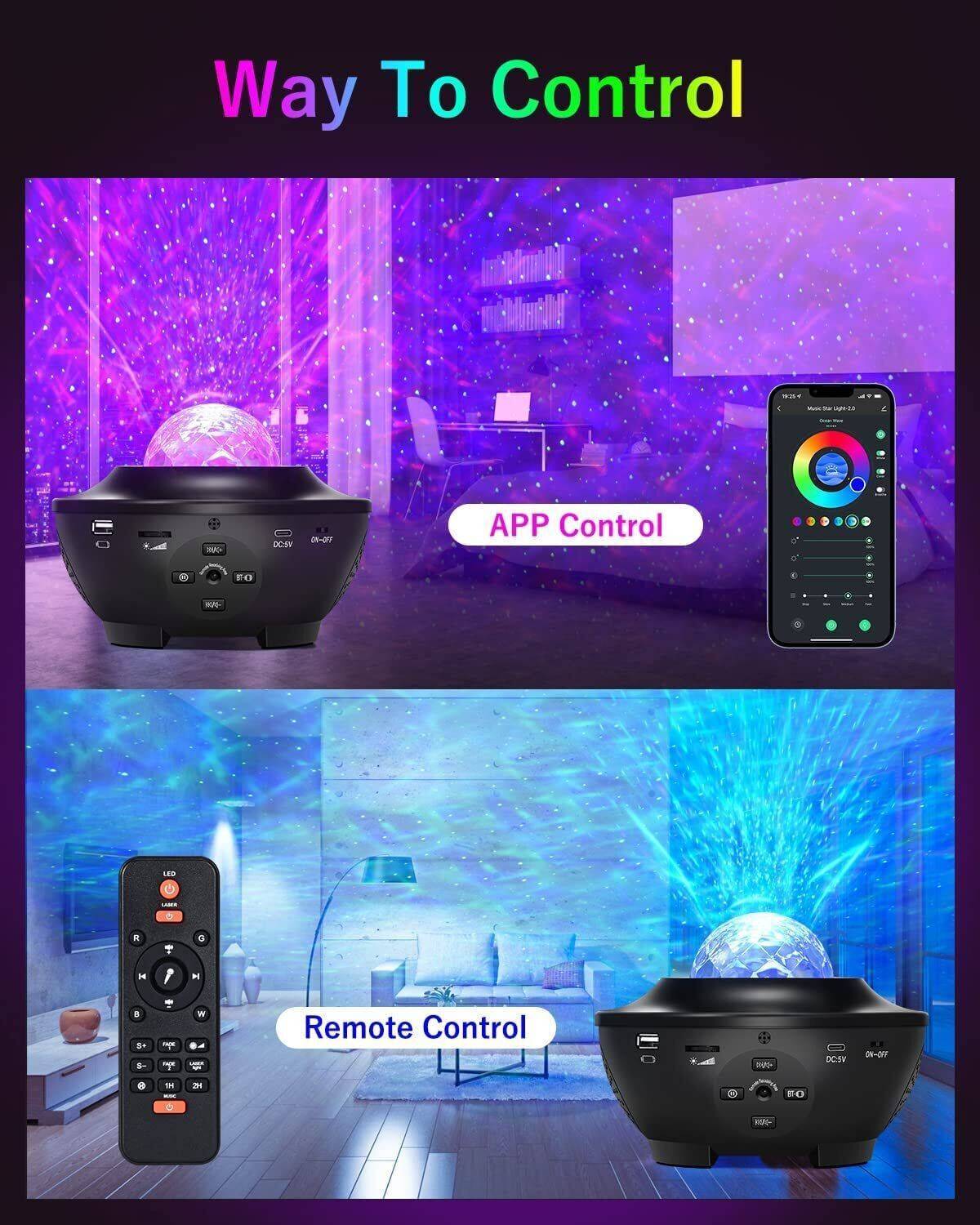 LED Galaxy & Starry Night Light Projector – With Remote & Smart App Control