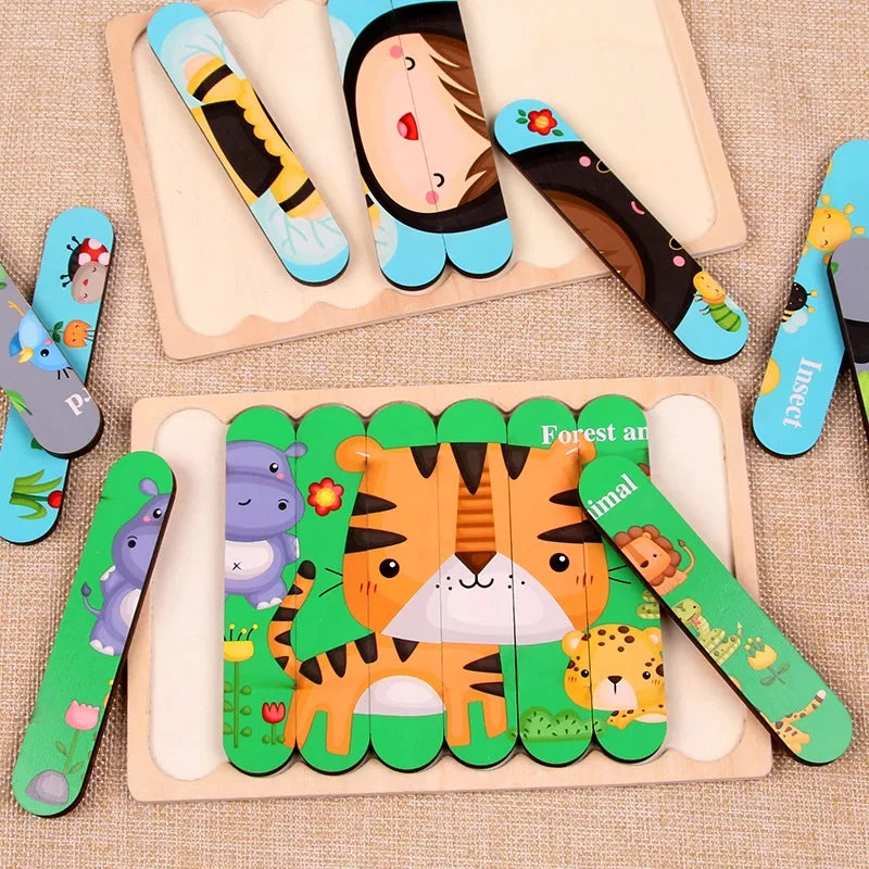 Wooden 3D Double-Sided Puzzle Sticks