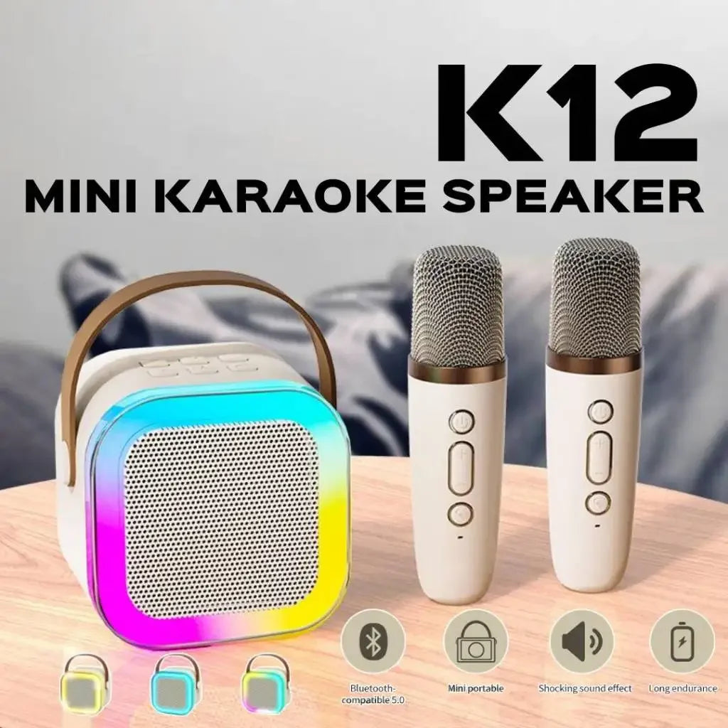 K12 Bluetooth Wireless Portable Karaoke Speaker with 2 Microphones