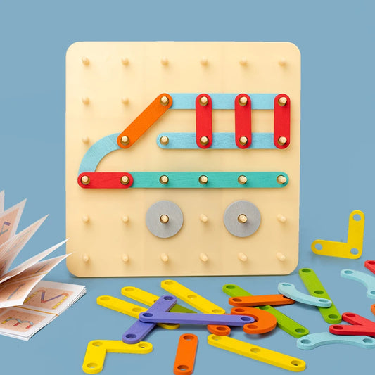 Wooden Geometric Peg Board Set