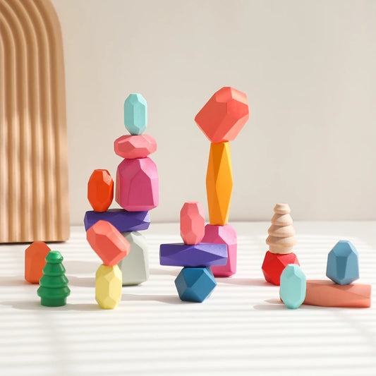 48-Piece Wooden Rainbow Stacking Stones
