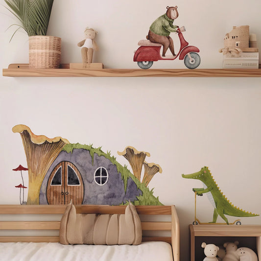 Boho Fabric Mushroom House, Bear & Car Wall Decals