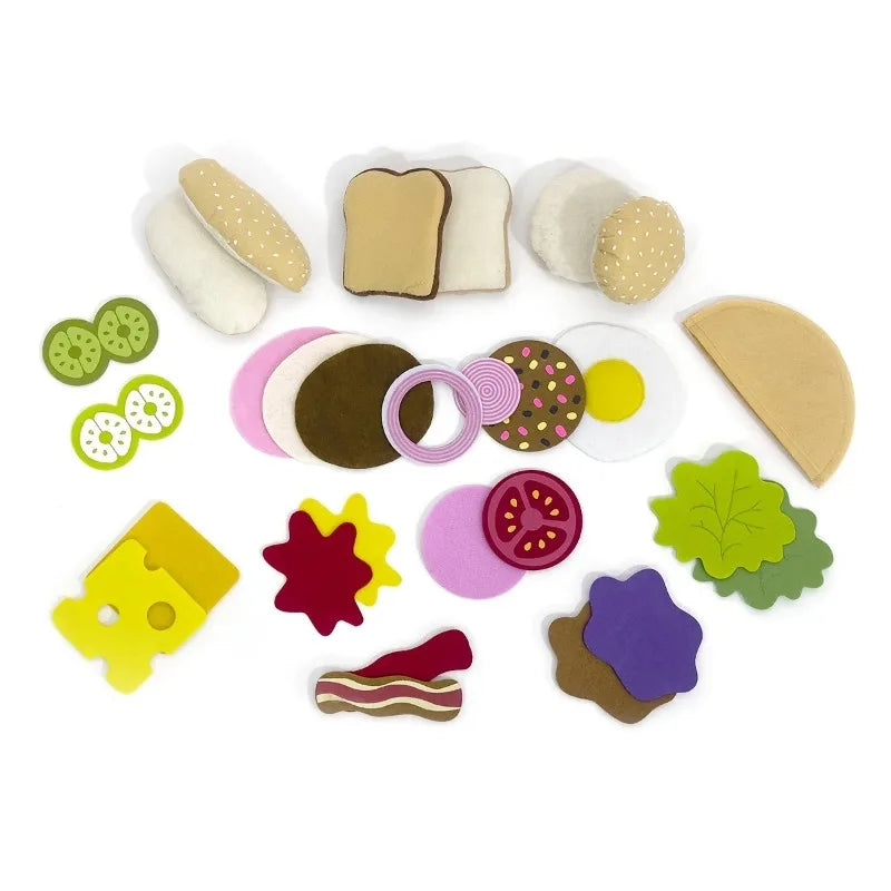 28-pcs Felt Burger & Sandwich Play Food Set