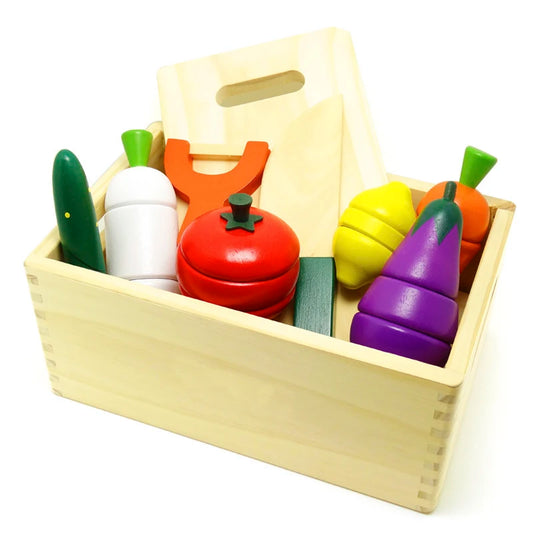 Montessori Wooden Cut Fruits & Vegetables – Simulation Kitchen Play Set