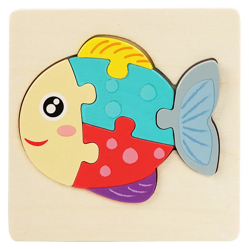 Wooden Puzzle Montessori Animals Carton Colorful Learning Education Toys Tangram Jigzaw Cognitive Wood For Children Kids Gift