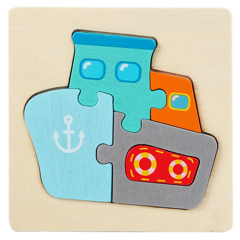 Wooden Puzzle Montessori Animals Carton Colorful Learning Education Toys Tangram Jigzaw Cognitive Wood For Children Kids Gift