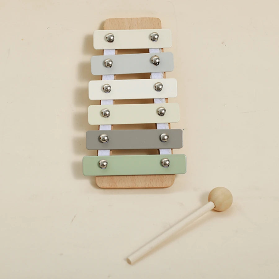 Musical Wooden Toy Set for Babies – Rattle, Bell, Drum & Xylophone Percussion Instruments