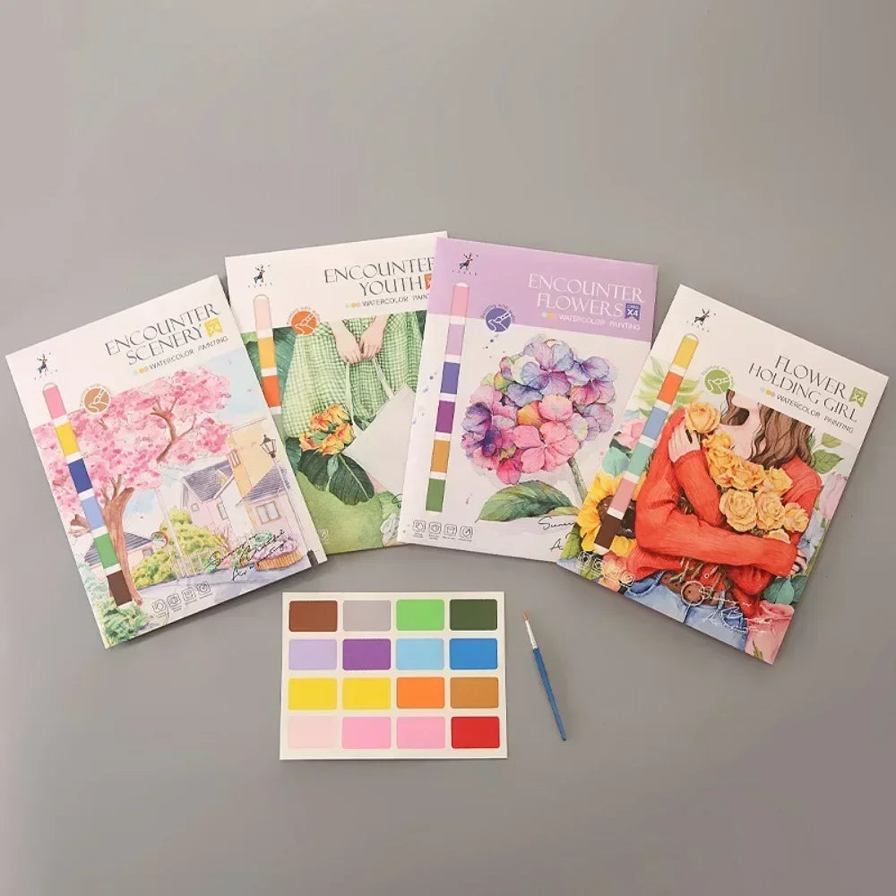 Portable Watercolour Painting Book – 4 Reusable Sheets with Brush for Kids