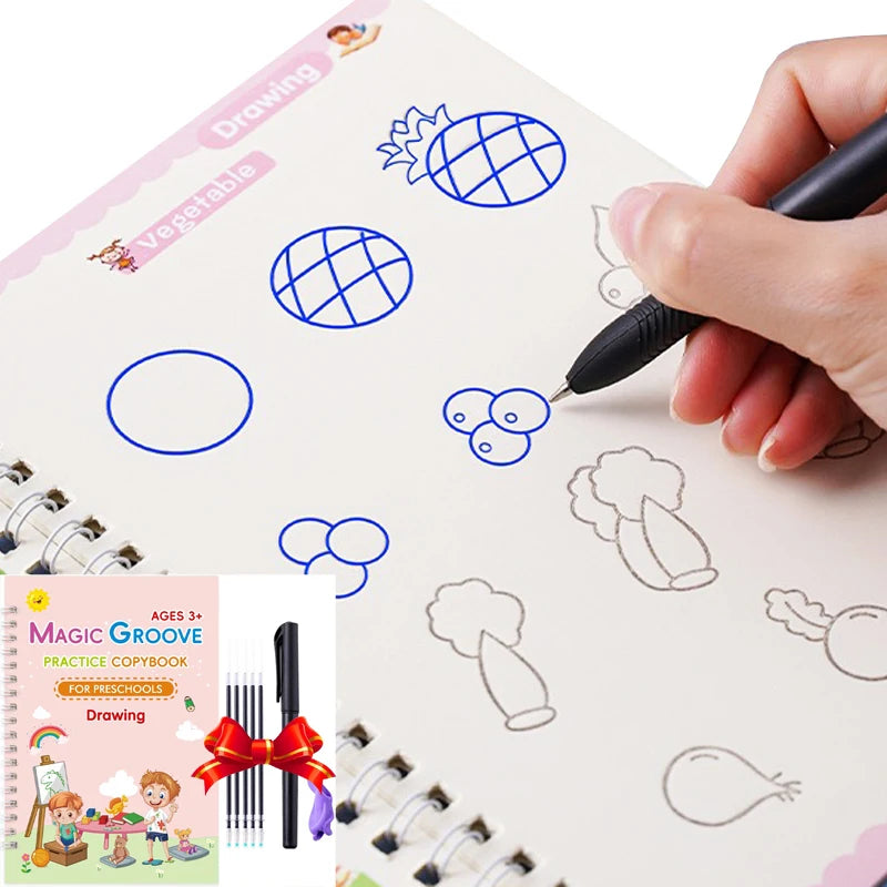 Set of 4 Magic Reusable Drawing & Writing Practice Books with Pen, English