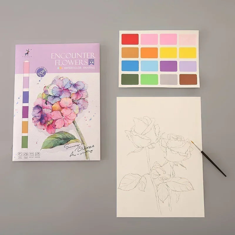 Portable Watercolour Painting Book – 4 Reusable Sheets with Brush for Kids